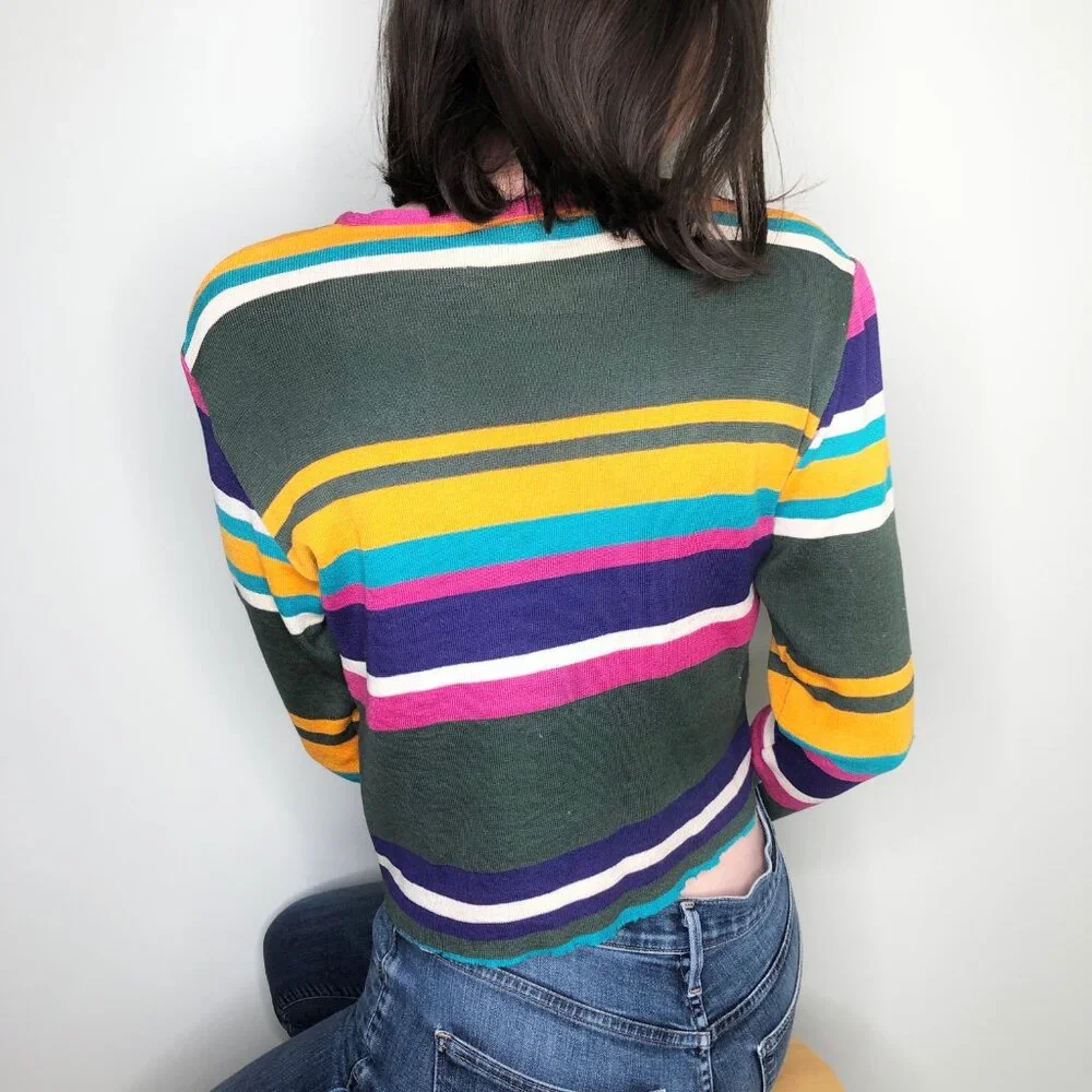 Vintage Missoni Knit Sweater Cropped Distressed Long Sleeve Blouse Top Shirt - Picture 2 of 8